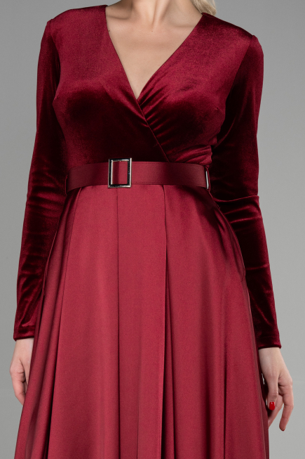 Burgundy Long Velvet Evening Dress ABU1523