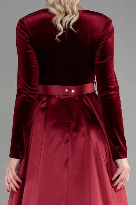 Burgundy Long Velvet Evening Dress ABU1523
