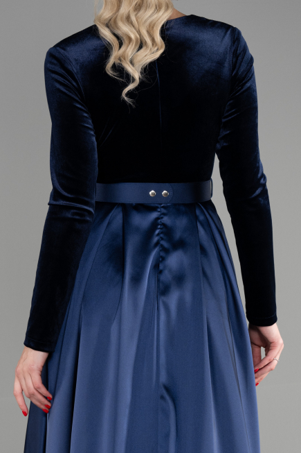 Navy Blue Long Velvet Evening Dress ABU1523