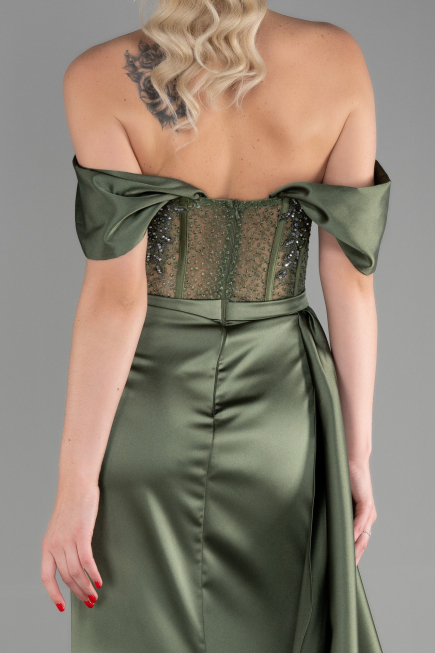 Oil Green Long Satin Evening Dress ABU3446