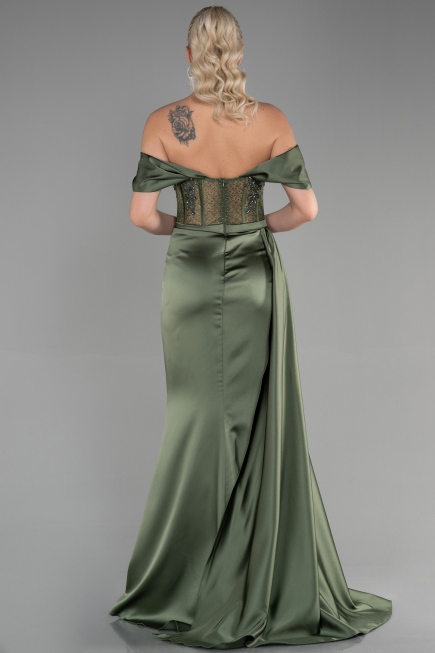 Oil Green Long Satin Evening Dress ABU3446