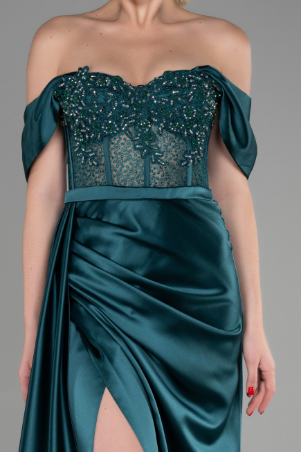 Long Emerald Green Satin Evening Dress ABU3446