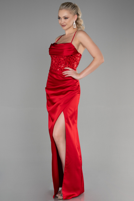Long Red Satin Evening Dress ABU3459