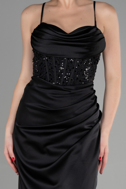 Long Black Satin Evening Dress ABU3459