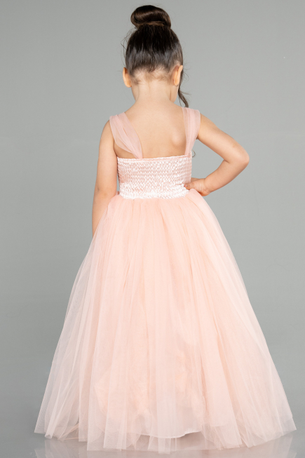 Salmon Long Girl Dress ABU3031