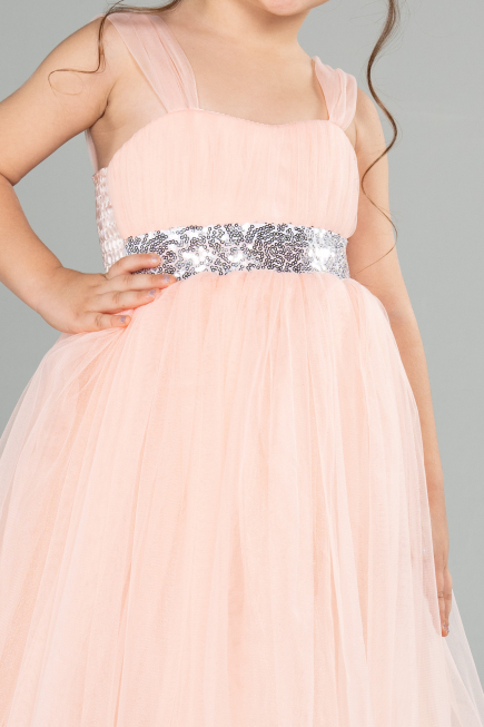 Salmon Long Girl Dress ABU3031