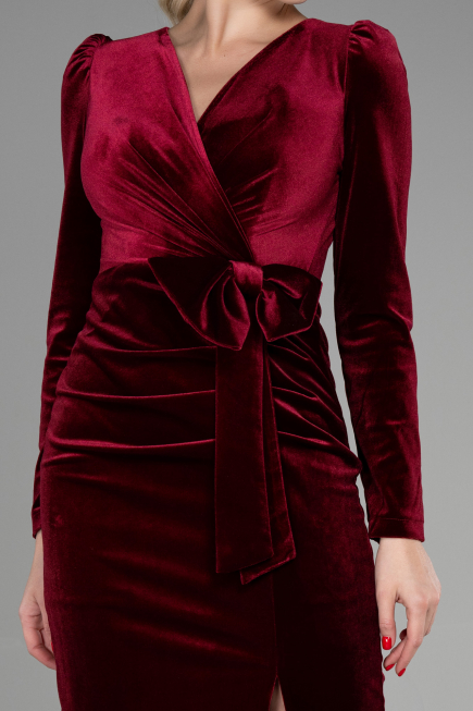 Midi Burgundy Velvet Invitation Dress ABK1896
