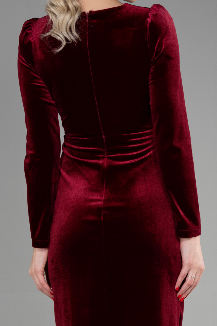 Midi Burgundy Velvet Invitation Dress ABK1896
