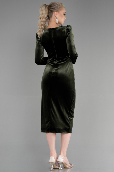 Midi Olive Drab Velvet Invitation Dress ABK1896