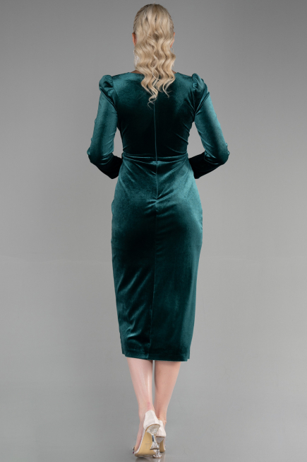 Midi Emerald Green Velvet Invitation Dress ABK1896