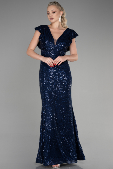 Long Navy Blue Mermaid Evening Dress ABU1481