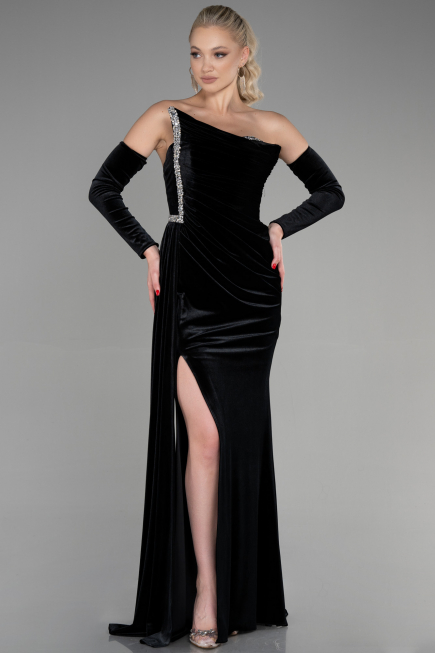 Black Long Velvet Evening Dress ABU3364
