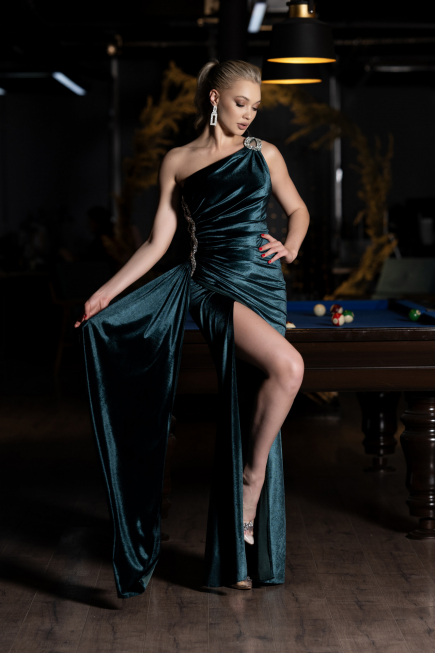 Green Long Velvet Evening Dress ABU3365