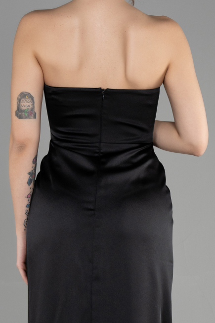Long Black Satin Prom Gown ABU3474