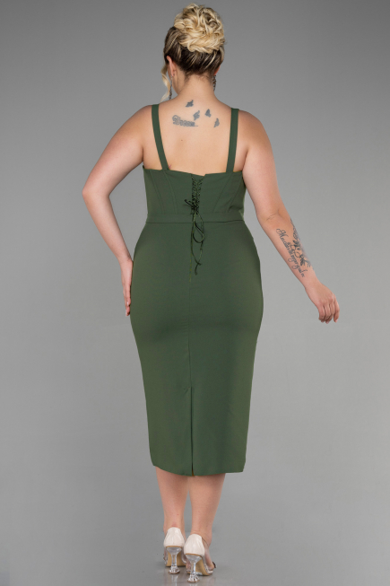 Olive Drab Midi Plus Size Invitation Dress ABK1882