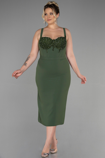 Olive Drab Midi Plus Size Invitation Dress ABK1882