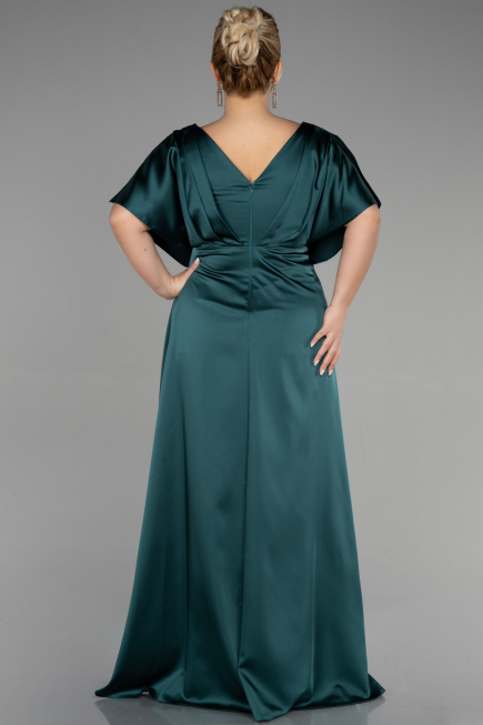 Long Emerald Green Satin Plus Size Engagement Dress ABU3442