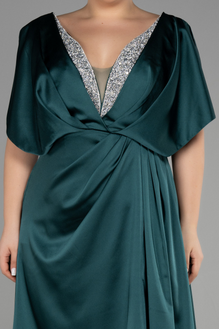 Long Emerald Green Satin Plus Size Engagement Dress ABU3442