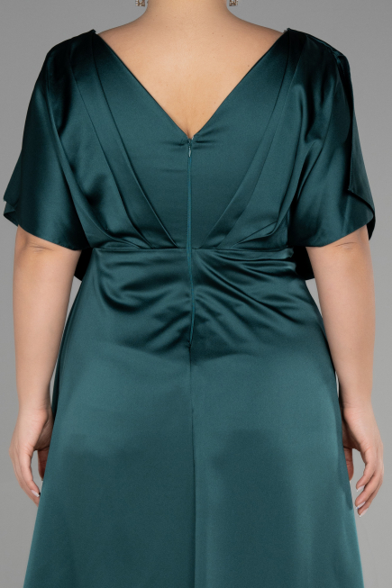 Long Emerald Green Satin Plus Size Engagement Dress ABU3442