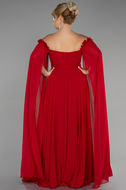 Long Red Chiffon Plus Size Evening Dress ABU3464