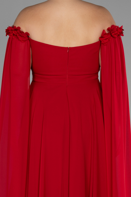 Long Red Chiffon Plus Size Evening Dress ABU3464