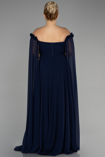 Long Navy Blue Chiffon Plus Size Evening Dress ABU3464