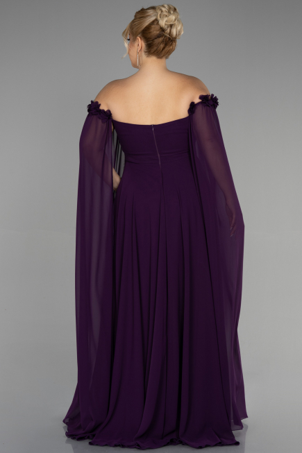 Long Purple Chiffon Plus Size Evening Dress ABU3464