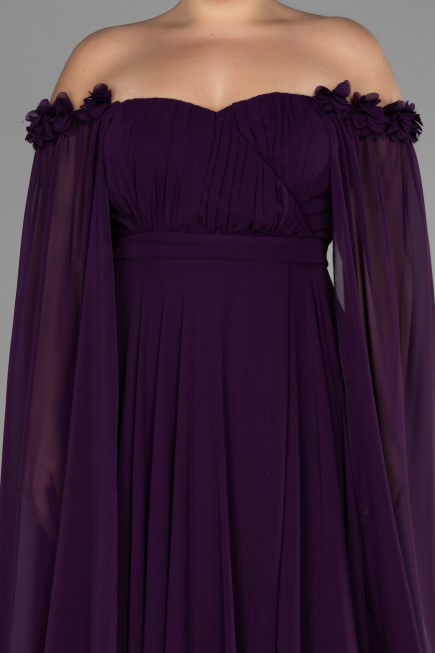 Long Purple Chiffon Plus Size Evening Dress ABU3464