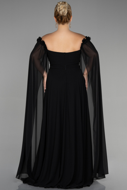 Long Black Chiffon Plus Size Evening Dress ABU3464