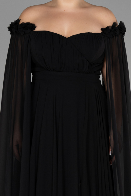 Long Black Chiffon Plus Size Evening Dress ABU3464