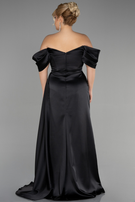 Long Black Satin Plus Size Evening Dress ABU3469