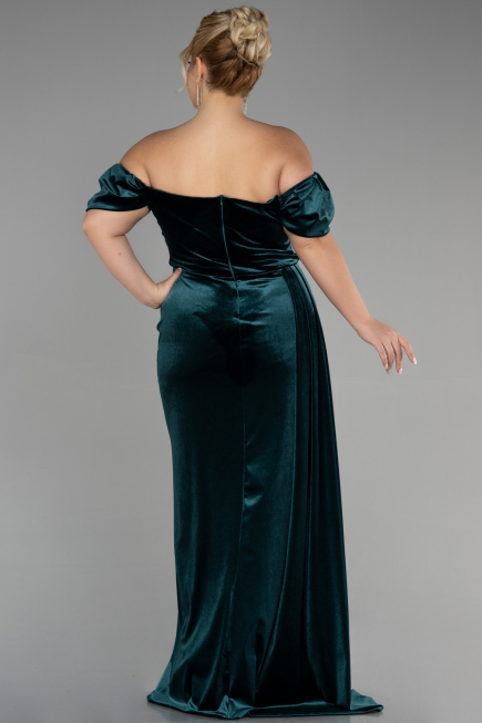 Long Emerald Green Velvet Oversized Evening Dress ABU1991