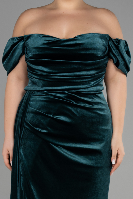 Long Emerald Green Velvet Oversized Evening Dress ABU1991