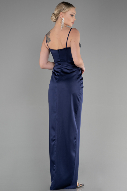 Long Navy Blue Satin Evening Dress ABU3390
