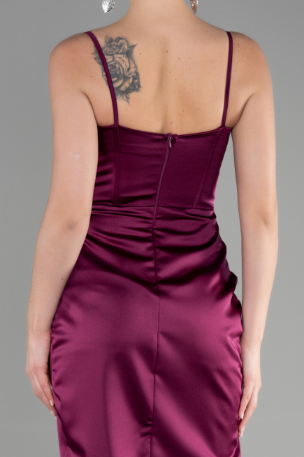 Long Plum Satin Evening Dress ABU3390
