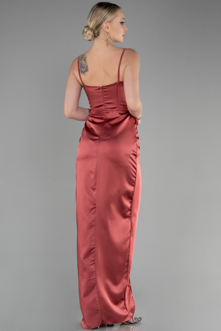 Long Light Brown Satin Evening Dress ABU3390