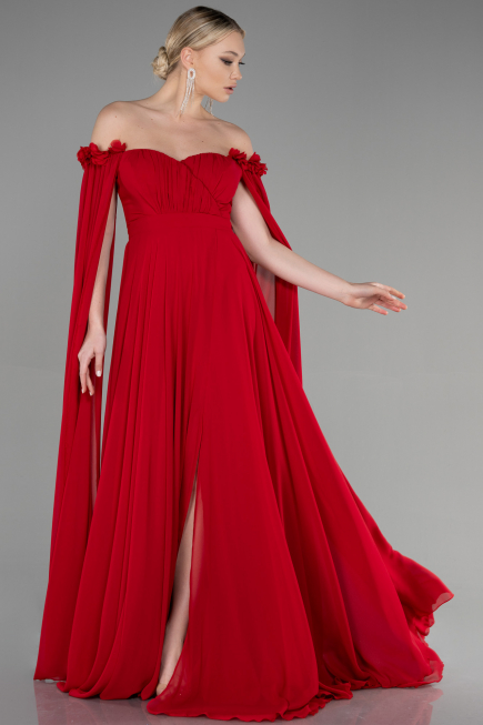 Long Red Chiffon Evening Dress ABU3462
