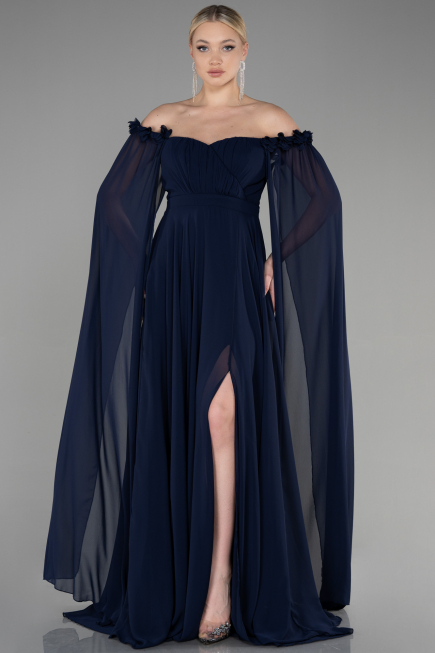 Long Navy Blue Chiffon Evening Dress ABU3462