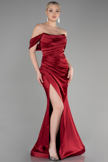 Long Burgundy Satin Mermaid Evening Dress ABU3479