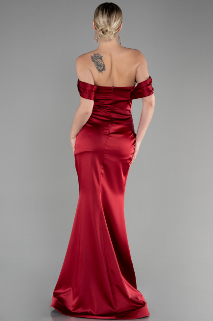 Long Burgundy Satin Mermaid Evening Dress ABU3479