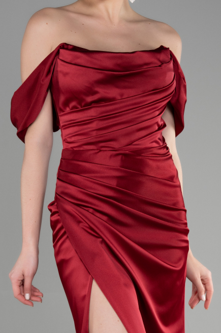 Long Burgundy Satin Mermaid Evening Dress ABU3479