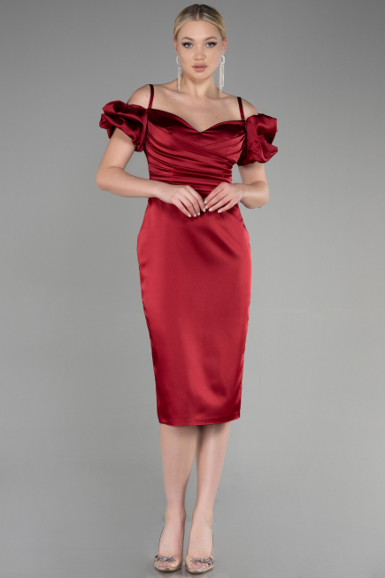Midi Burgundy Satin Invitation Dress ABK1922