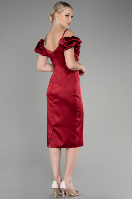 Midi Burgundy Satin Invitation Dress ABK1922