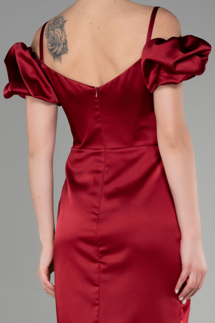 Midi Burgundy Satin Invitation Dress ABK1922