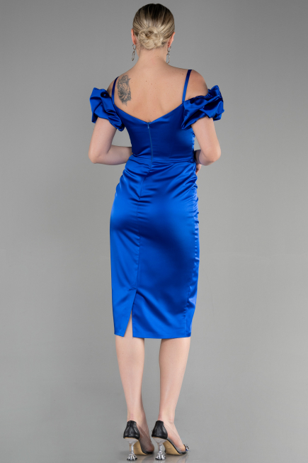 Midi Sax Blue Satin Invitation Dress ABK1922