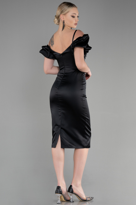 Midi Black Satin Invitation Dress ABK1922