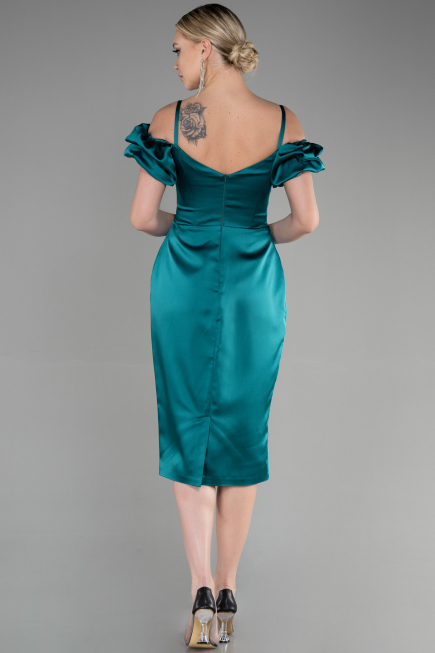 Midi Emerald Green Satin Invitation Dress ABK1922