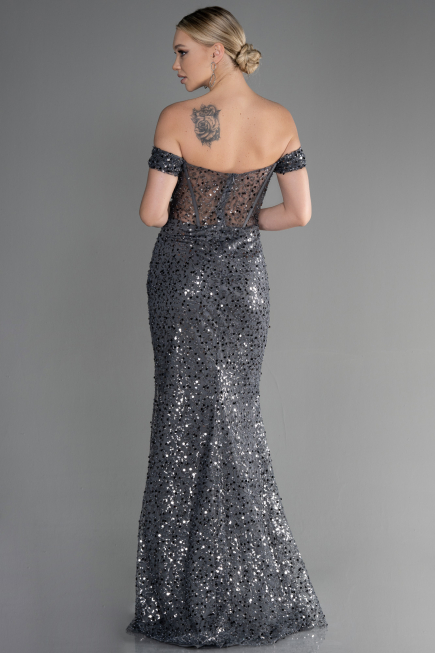 Long Anthracite Scaly Evening Dress ABU3498