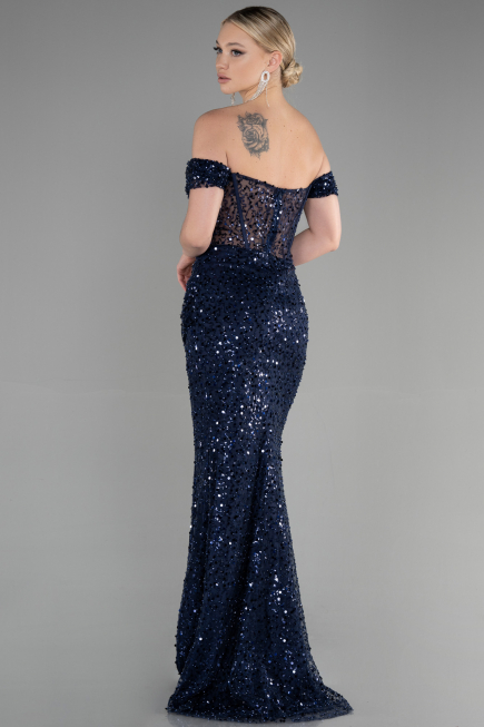Long Navy Blue Scaly Evening Dress ABU3498