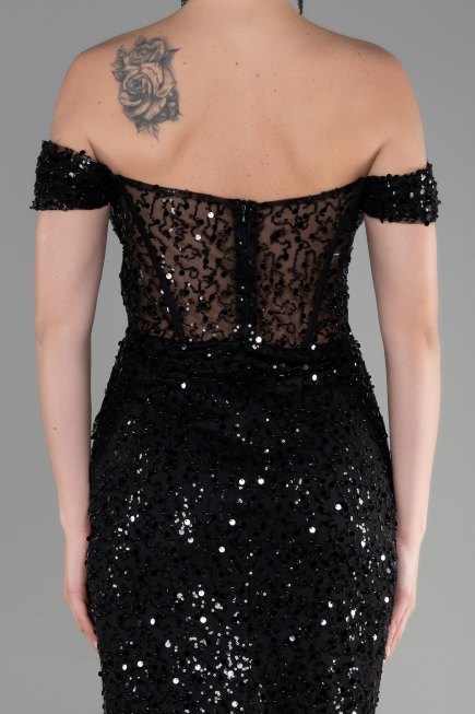 Long Black Scaly Evening Dress ABU3498